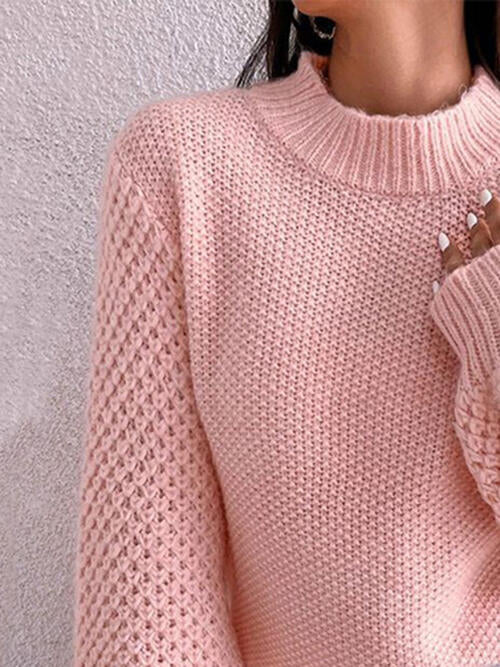 Openwork Mock Neck Long Sleeve Sweater