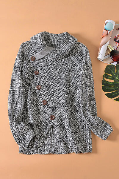 Decorative Button Mock Neck Sweater