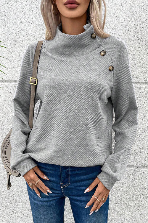 Geometric Buttoned Long Sleeve Sweatshirt