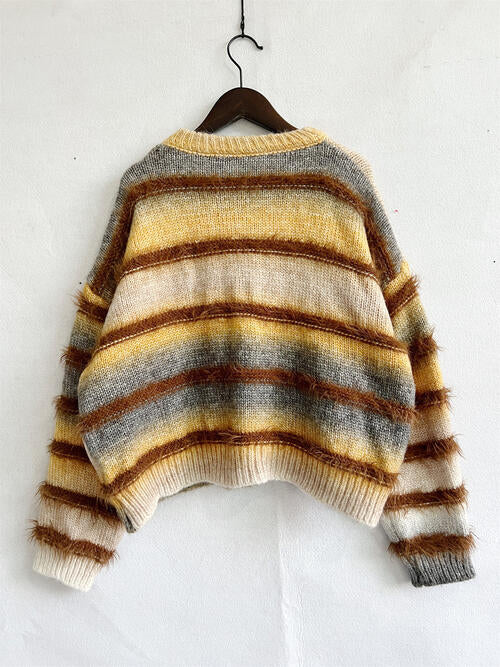 Striped Round Neck Long Sleeve Sweater