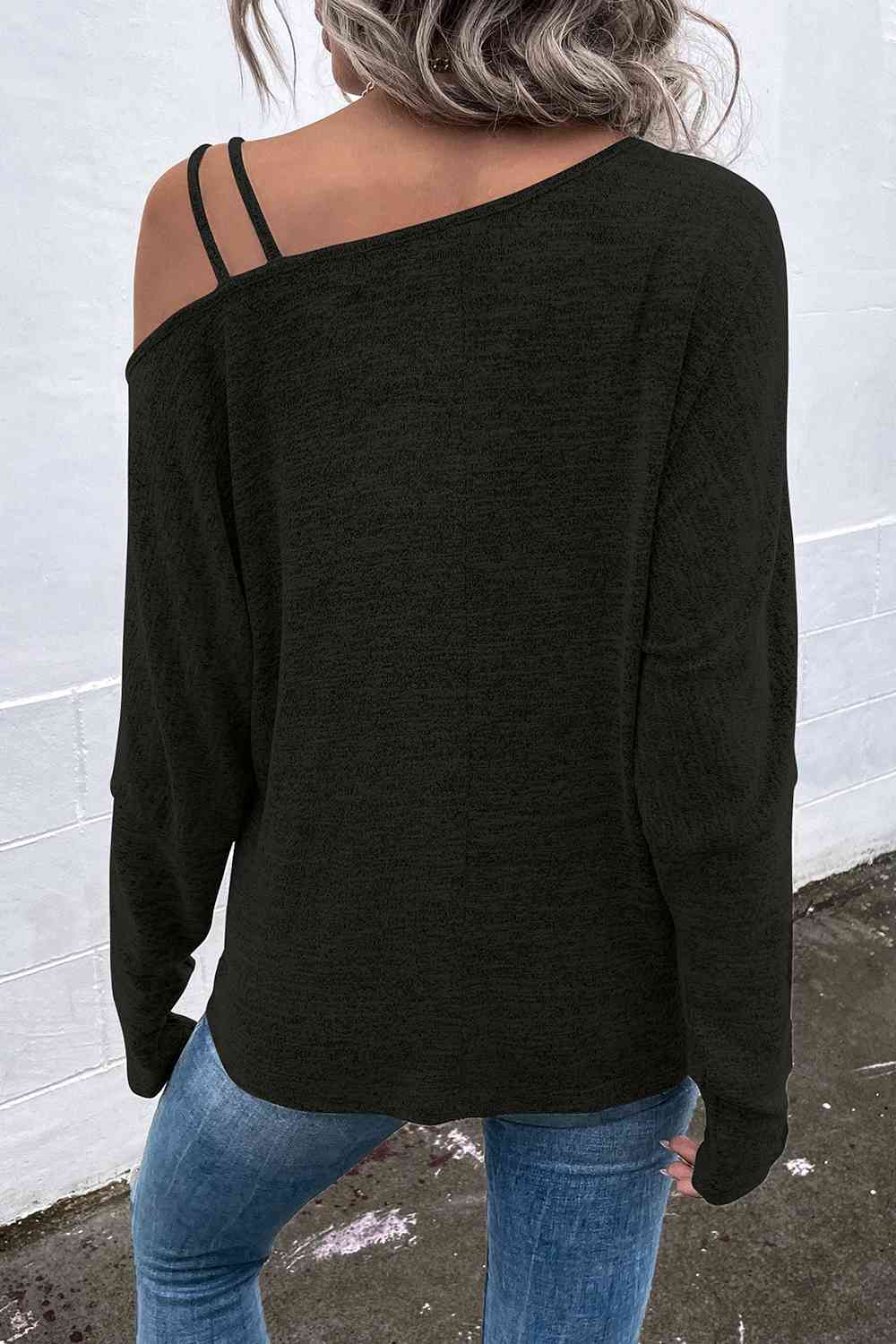 Asymmetrical Neck Long Sleeve Top