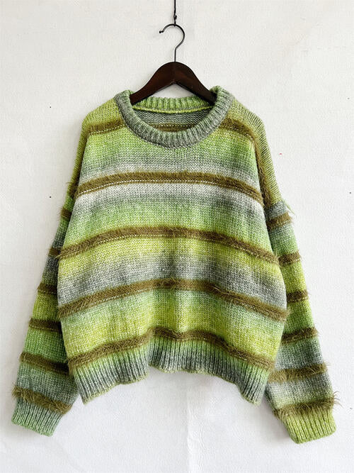 Striped Round Neck Long Sleeve Sweater