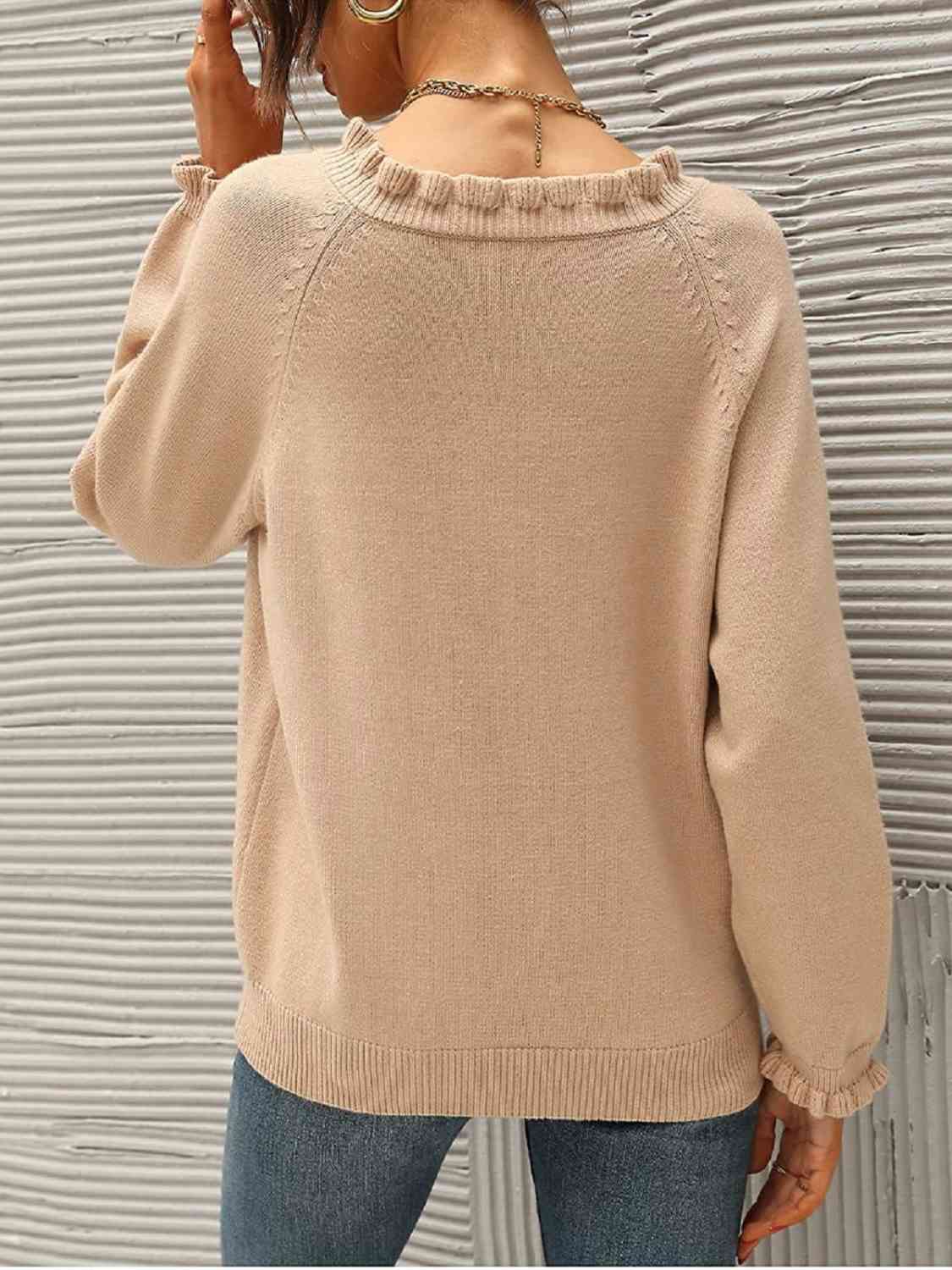 Ruffled Quarter-Button Sweater