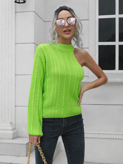 Cable-Knit Round Neck Asymmetrical Sweater