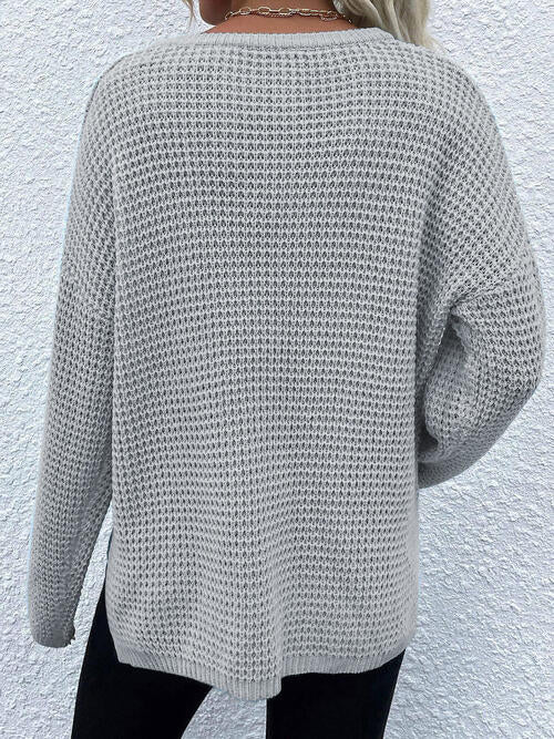 Notched Long Sleeve Sweater