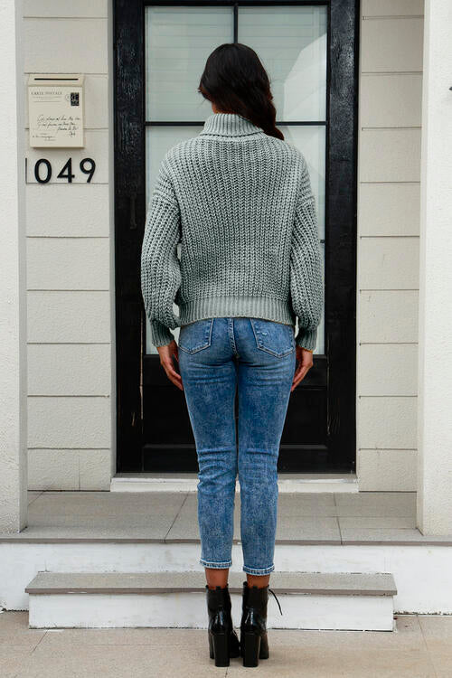 Cable-Knit Turtleneck Long Sleeve Sweater