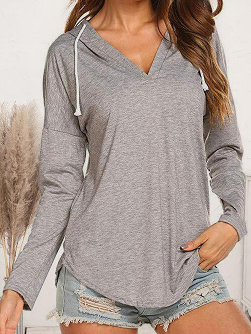 Drawstring Dropped Shoulder Long Sleeve Hoodie