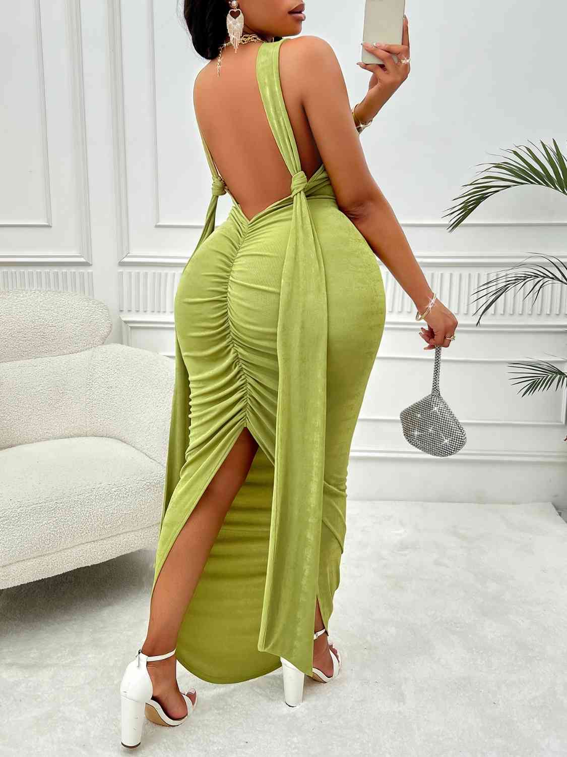 Plus Size Backless Ruched Dress